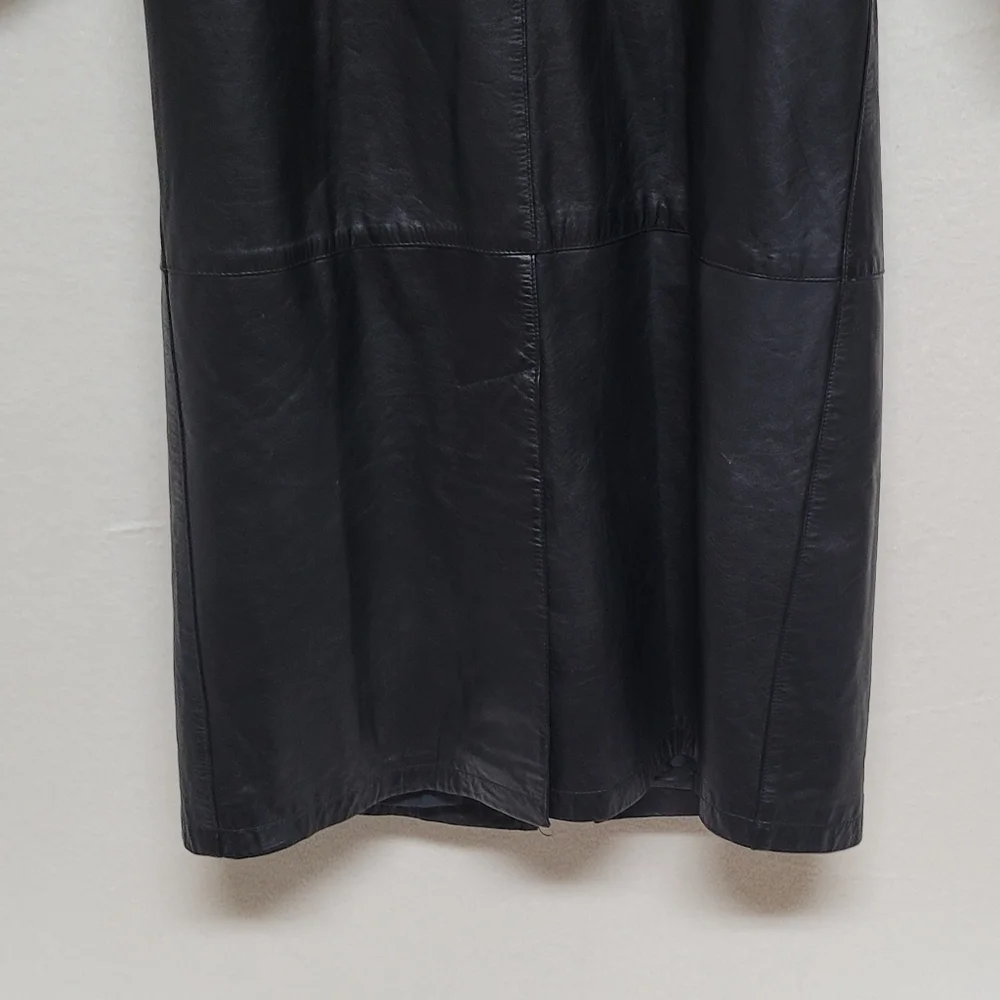 80s Vintage BKE Black Leather Longline Dolman Sleeve Oversized Trench Coat 7/8